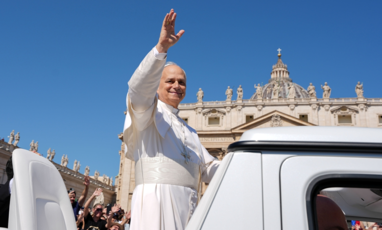 Pope Leo greeting crowds St P Square