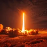 rocket launches into the sky a missile launch at night photo