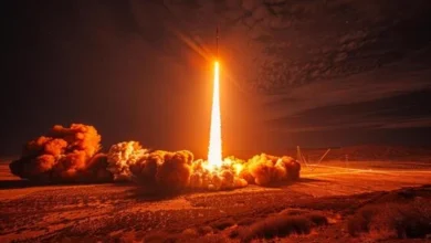 rocket launches into the sky a missile launch at night photo