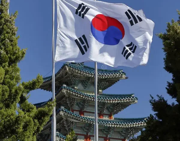 south korean flag gyeongbokgung palace grand palce seoul south korea asia shot november 85780223.jpg