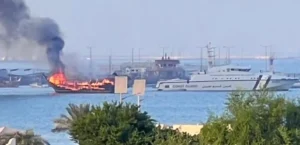 آتش‌سوزی در یک شناور در بندر الوکره قطر